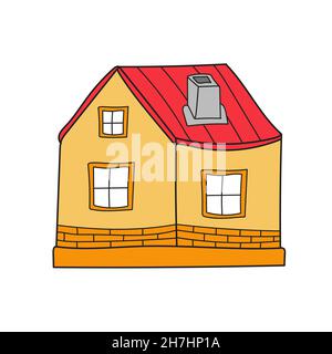 Simple cartoon icon. Cozy house. Vector hand drawn illustration on white Stock Vector