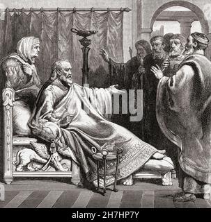 The death of Augustus.  Caesar Augustus, 63 BC – AD 14, aka Octavian.  First Roman emperor. From Cassell's Illustrated Universal History, published 1883. Stock Photo