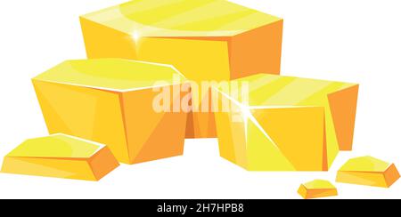Gold boulders. Heap nuggets at nature mine, drawn gui, cartoon vector icon isolated on white background Stock Vector