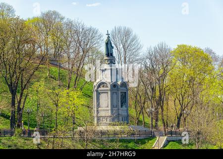 View of Volodymyr The Great monument historical statue on Saint Vladimir Hill in Kyiv city. Stock Photo