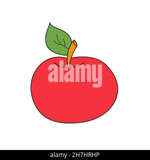 Simple cartoon icon. Red Apple. Vector hand drawn illustration on white Stock Vector