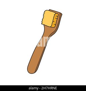 Simple cartoon icon. Hand drawn wooden brush. Vector hand drawn illustration on white Stock Vector