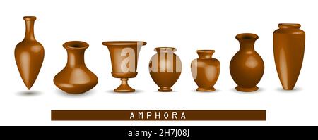 Antique vase. Greek amphora. Clay vase. The flowerpot is classic. old clay amphora isolated on white. Stock Vector