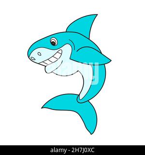 Simple cartoon icon. Vector illustration of a blue shark on an isolated white background. Can be used as a card in the game Stock Vector