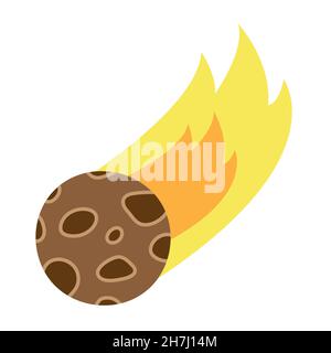 Falling meteor or meteorite with fire tail. Space comet stone. Vector illustration in cartoon flat style. Print for sticker, textile, children educati Stock Vector