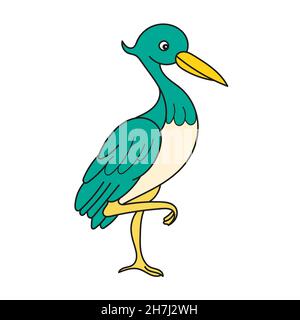 Simple cartoon icon. Cute cartoon heron isolated on white background. Art vector illustration Stock Vector