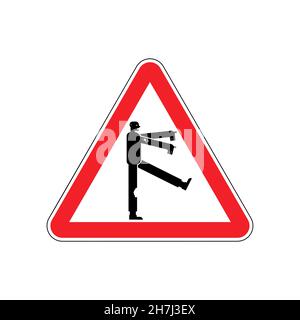 Attention Zombie. Caution zombi. Red triangle road sign Stock Vector