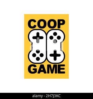 Coop game logo. Cooperative game sign. Video game icon for two joysticks. Play together together. Stock Vector