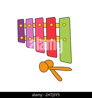 Simple cartoon icon. Musical instrument for children. Colored xylophone. Children toys on a white background Stock Vector