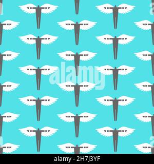 Icarus pattern seamless. Man with wings background. Angel texture Stock Vector