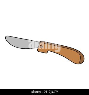 Simple cartoon icon. Wooden handle knife - cartoon vector and illustration, isolated on white background. Stock Vector