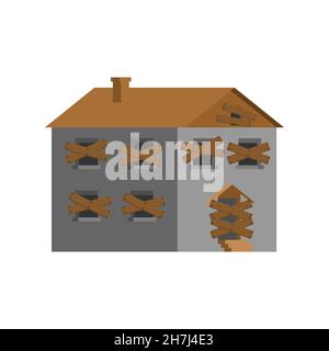 Abandoned house with boarded up windows. vector illustration Stock Vector