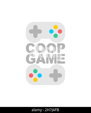 Coop game logo. Cooperative game sign. Video game icon for two joysticks. Play together together. Stock Vector