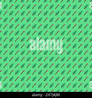 Lumberjack pattern seamless Wood and ax. feller background Christmas tree and axes Stock Vector