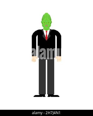 Reptilian in human for pixel art. 8 bit Alien land invaders. pixelated Reptilian conspiracy theory. reptiloid humanoid beings from another planet with Stock Vector