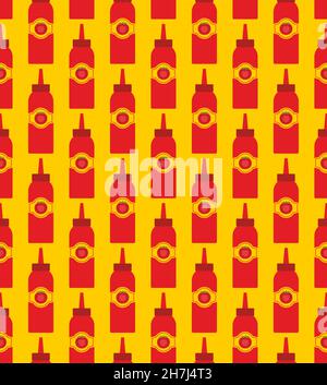 Ketchup bottle pattern seamless. Packing ketchup background. vector texture Stock Vector