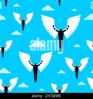 Icarus pattern seamless. Man with wings background. Angel texture Stock Vector