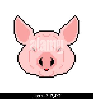 Pig head pixel art. pixelated piggy. 8bit illustration Stock Vector
