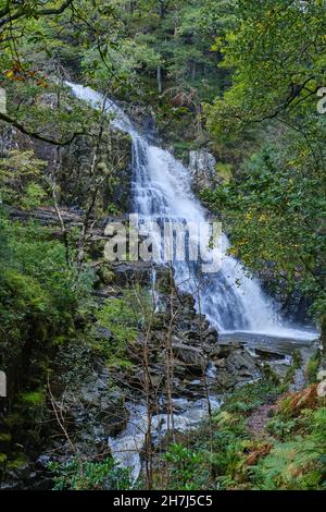 PIstyll Cain waterfall in Coed-y-Brenin, North Wales Stock Photo