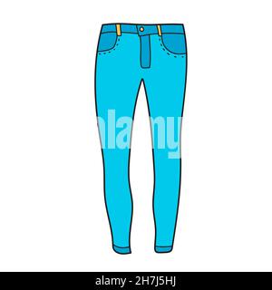 Simple cartoon icon. Simple hand drawn doodle of a pair of trousers - blue jeans Stock Vector