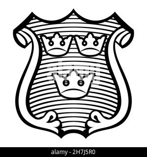 Heraldic symbol of Sweden, shield and three crowns Stock Vector