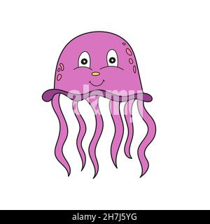 Simple cartoon icon. Jellyfish. Cartoon character. Wild animal - Marine life. Stock Vector