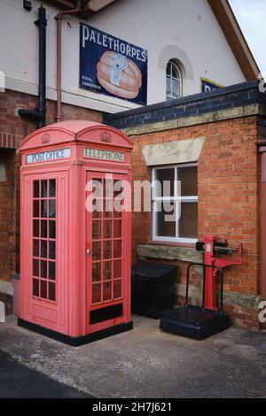 old-fashioned telephone kiosk at Bewdley Station, UK Stock Photo