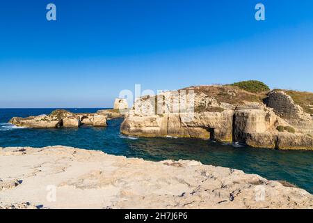 Roca Vecchia, Archaeological site near Torre di Roca Vecchia, Apulia, Italy Stock Photo