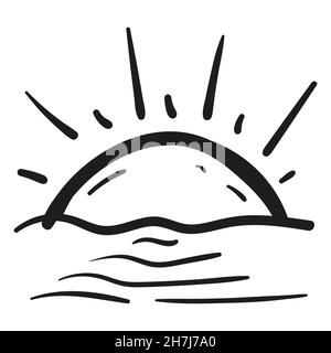 Hand drawn Sunset icon in doodle style isolated. Stock Vector