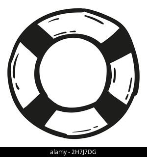 Hand drawn life ring icon in doodle style isolated. Stock Vector