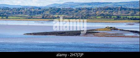 Remains of the once remote St Twrog's Chapel on Chapel Island off Beachley Point in the Severn Estuary between Wales and England Stock Photo