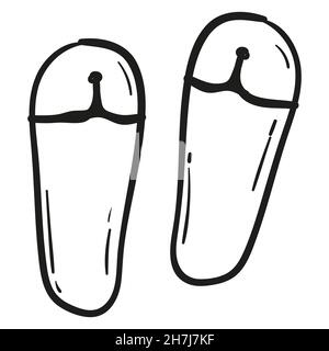 Hand drawn Slippers flip-flops icon in doodle style isolated. Stock Vector
