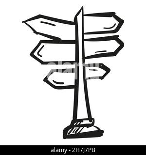 Hand drawn Signpost icon in doodle style isolated. Stock Vector