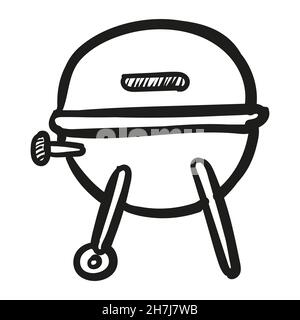 Hand drawn Grill icon in doodle style isolated. Stock Vector