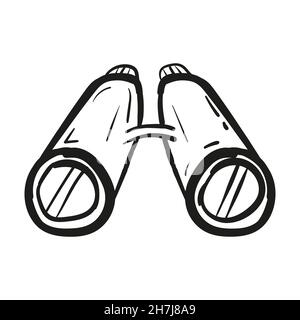 Hand drawn Binoculars icon in doodle style isolated. Stock Vector