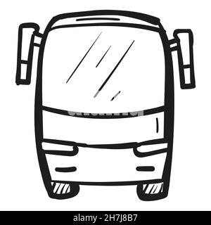 Hand drawn tourist bus icon in doodle style isolated. Stock Vector