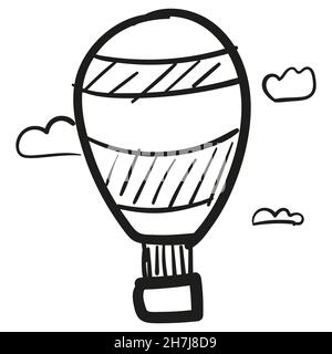 Hand drawn hot air balloon icon in doodle style isolated. Stock Vector