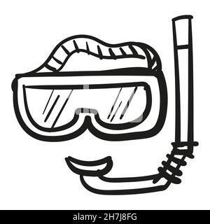 Hand drawn Scuba mask icon in doodle style isolated. Stock Vector