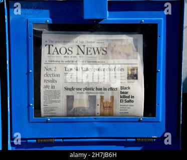 A newspaper vending machine for Taos News, the local newspaper in Taos, New Mexico. Stock Photo