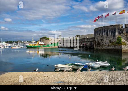 View of the harbor next to the Ville Close of Concarneau, Brittany, France, Europe Stock Photo