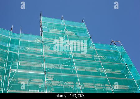 Tarpaulin, Construction Site, Scaffolding, House Facade, Roof Gable, Old Building, Lübeck, Germany, Europe Stock Photo