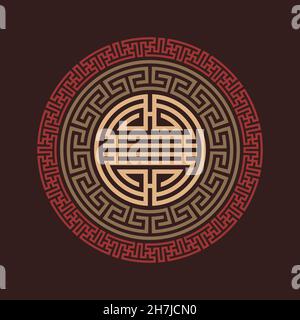 Set of vector korean borders. Asain pattern, pattern fills Stock Vector