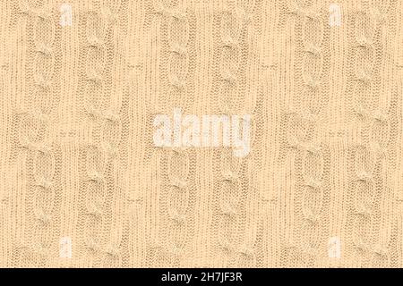 Beige Woolen Thread. Abstract Knitted Pattern. Stock Photo