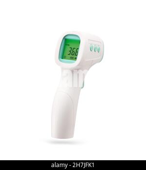 Digital medical infrared thermometer on the forehead non-contact gun for measuring temperature, isolated on white background Stock Photo