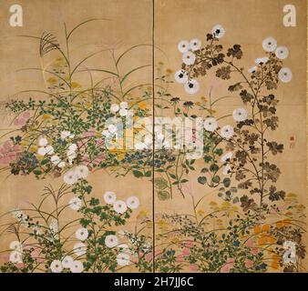 Attributed to Ogata Korin - Important Art Object Flowering Plants in Autumn Stock Photo