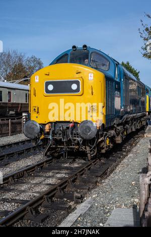 Class 37 diesel locomotive restored at Caledonian Railways. Sitting at ...