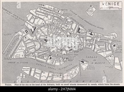 Vintage map of Venice 1930s. Stock Photo