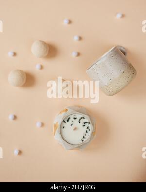 handmade scented candle and cup with decorative elements  Stock Photo
