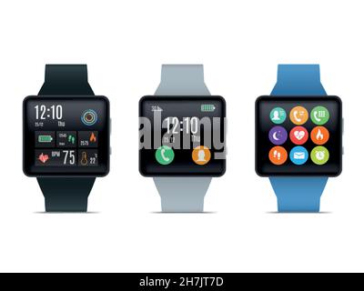 Smartwatch realistic vector set isolated on white. Stock Vector
