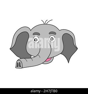 Simple cartoon icon. Elephant - grey cartoon head. Vector hand drawn illustration on white Stock Vector
